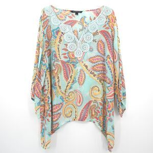 Zac and Rachel paisly print crochet tunic top Size 2X mint green 3/4 sleeve Boho